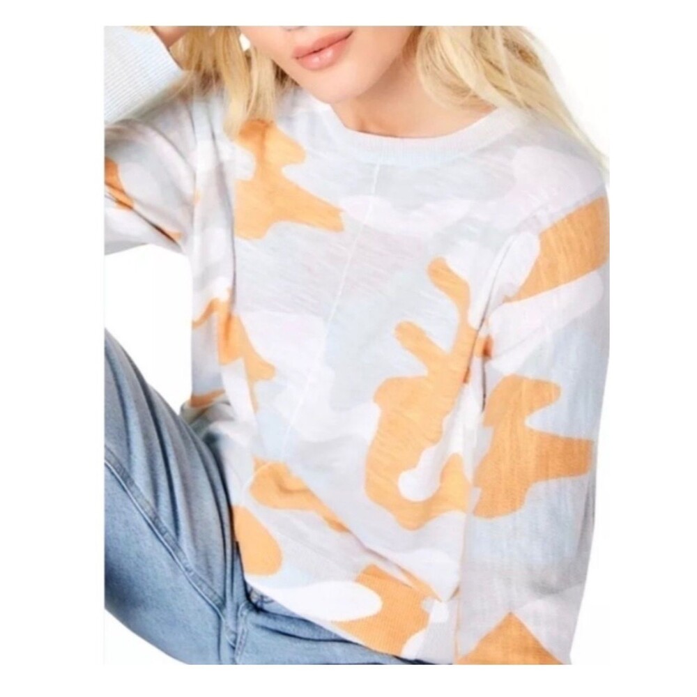 Lisa Todd Pastel Orange Camouflage 100% Cotton Lightweight Sweater Size XLarge